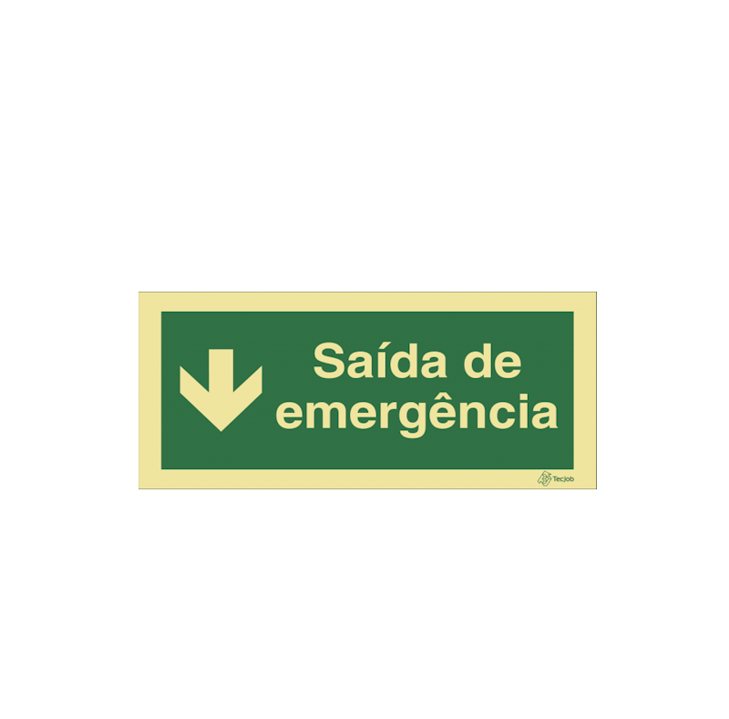 Sinalética Saída de Emergência em Texto - Seta para Baixo - E0025