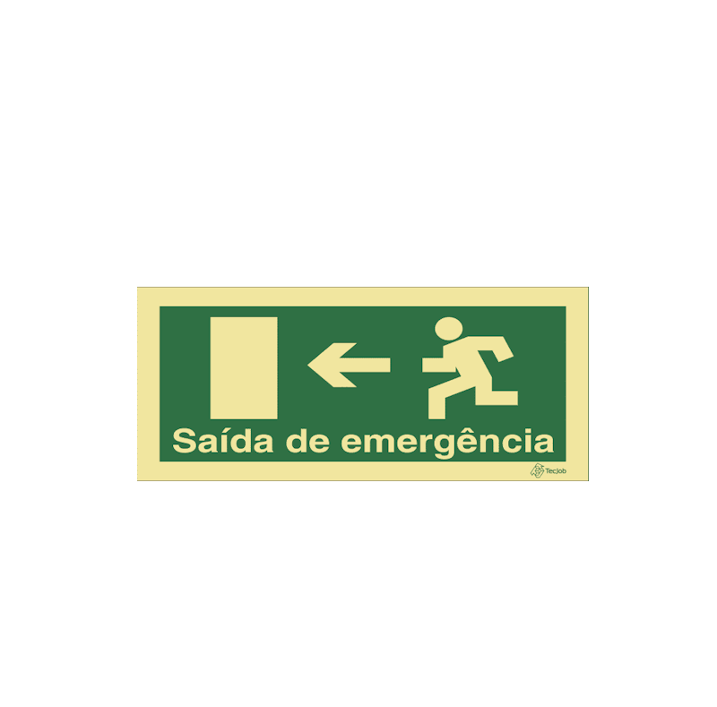 Sinalética Saída de Emergência Texto e Desenho - Seta para a Esquerda - E0029