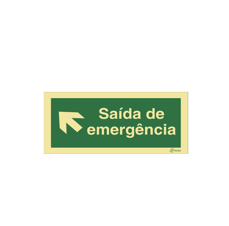 Sinalética Saída de Emergência em Texto - Seta Diagonal Esquerda para Cima - E0032
