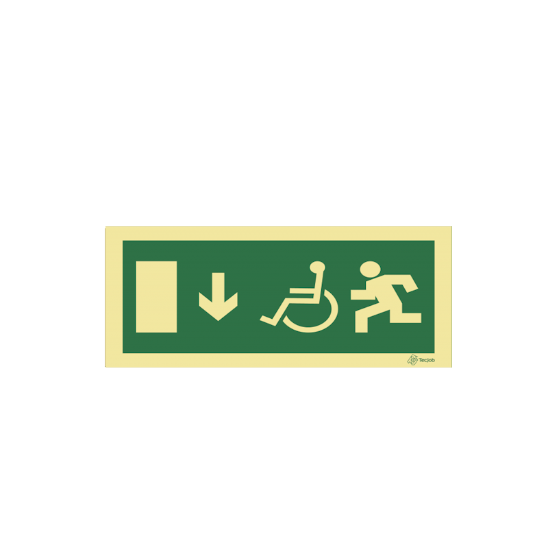 Sinalética Saída para Pessoas com Deficiência ou Mobilidade Condicionada - Seta para Baixo - E0098