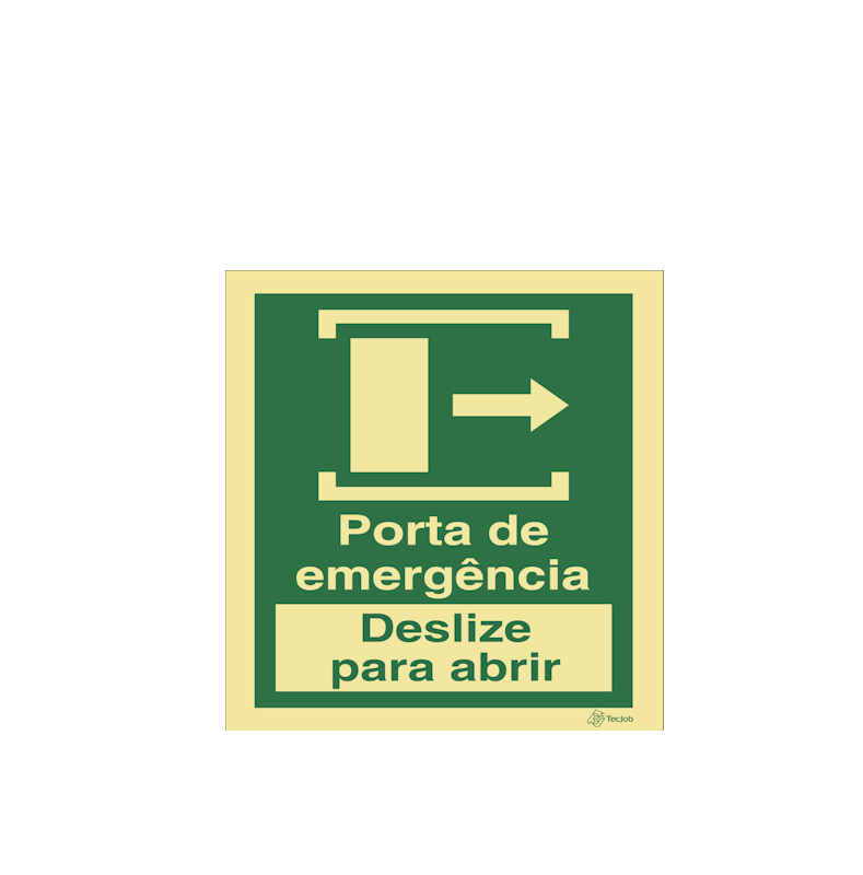 Sinalética Porta de Emergência. Deslize para Abrir (Direita) - E0424