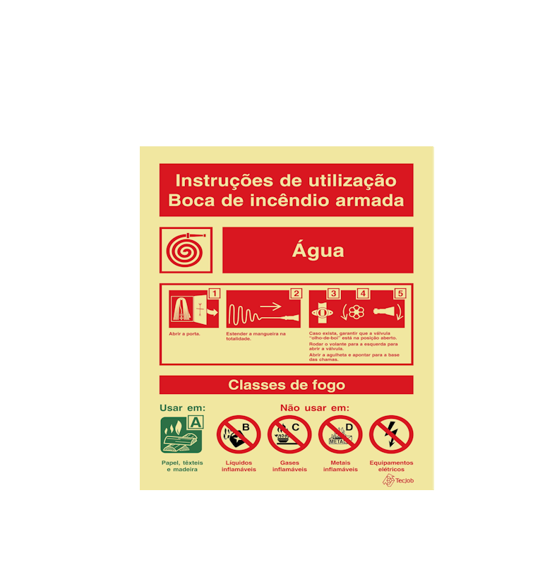 Sinalética Instruções de Utilização Boca de Incêndio Armada Água - I0130