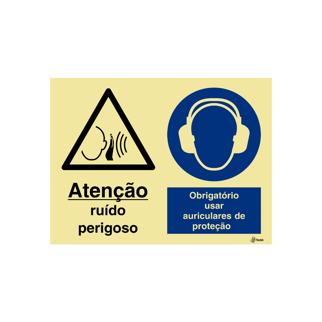 Sinalética Atenção Ruído Perigoso/Obrigatório Usar Auriculares de Proteção – OB0335