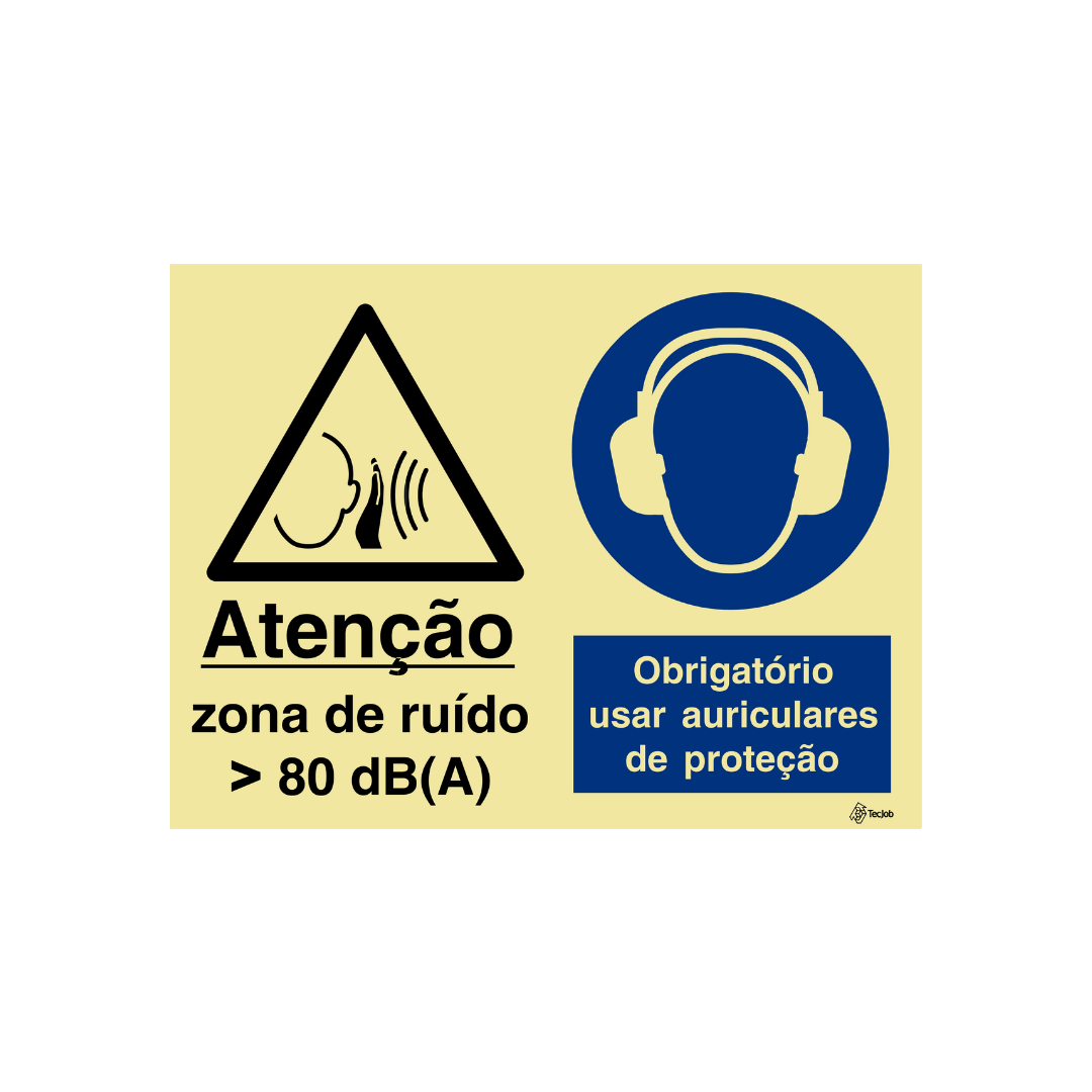 Sinalética Atenção Zona de Ruído >80dB(A)/Obrigatório Usar Auriculares de Proteção – OB0336