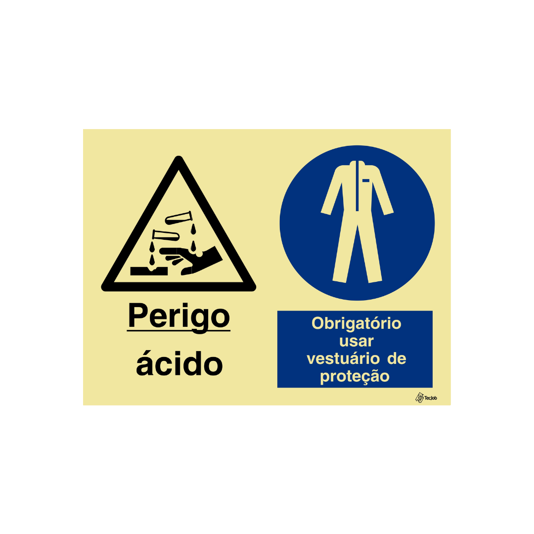 Sinalética Perigo Ácido/Obrigatório Usar Vestuário de Proteção – OB0332