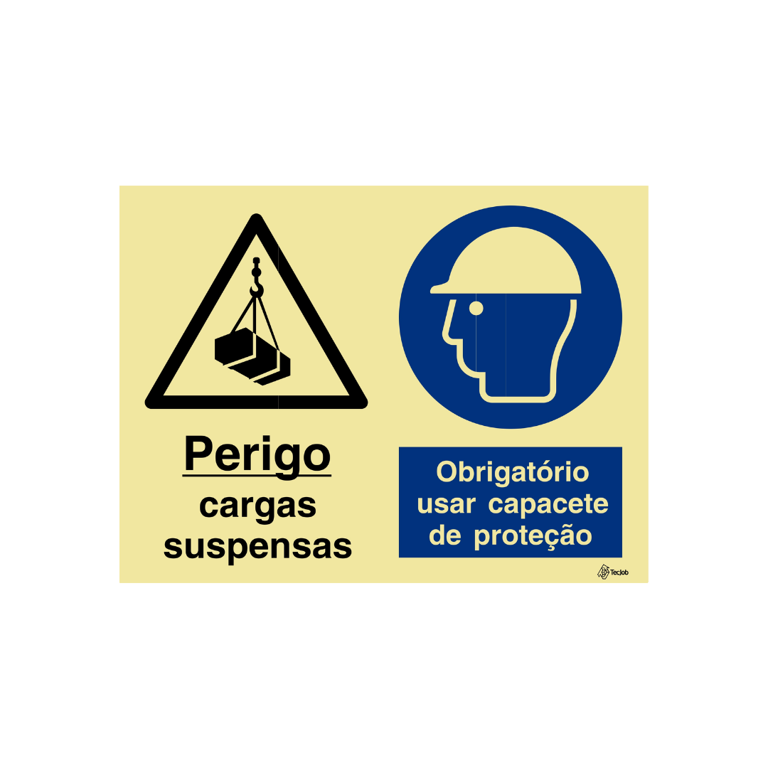 Sinalética Perigo Cargas Suspensas/Obrigatório Usar Capacete de Proteção – OB0337