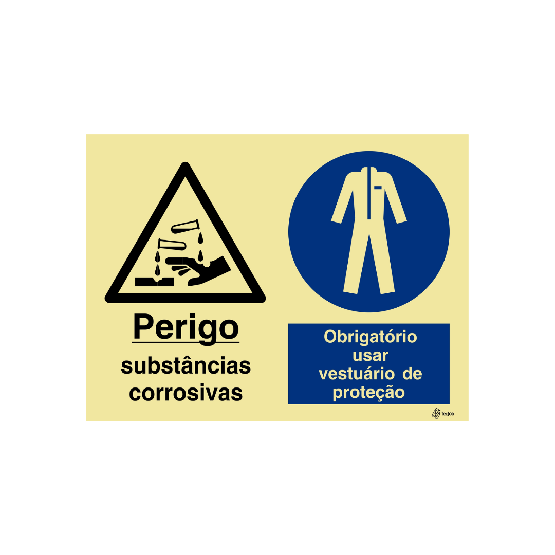 Sinalética Perigo Substâncias Corrosivas/Obrigatório Usar Vestuário de Proteção – OB0333