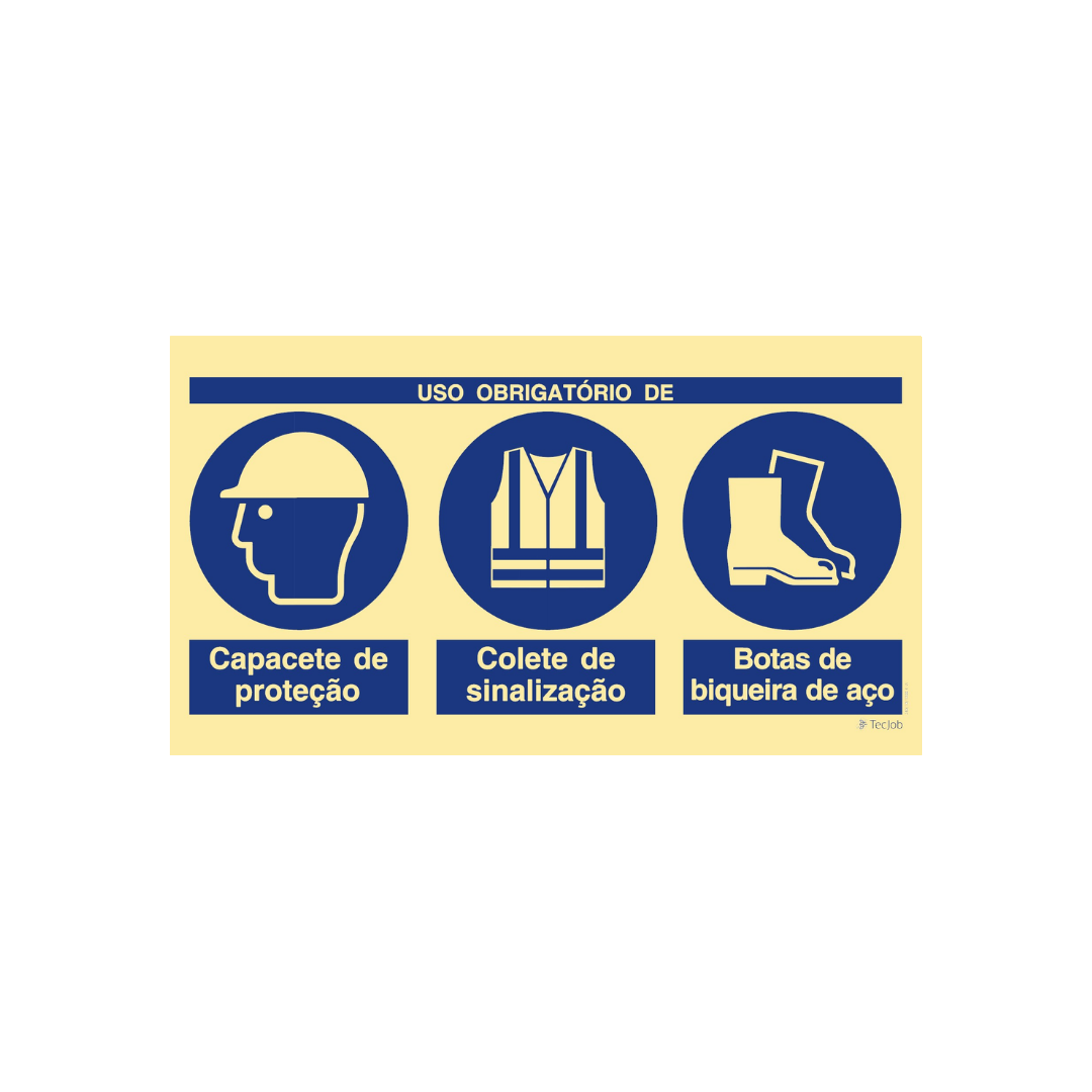 Sinalética Uso Obrigatório de Capacete, Colete de Sinalização e Botas de Biqueira de Aço – OB0446