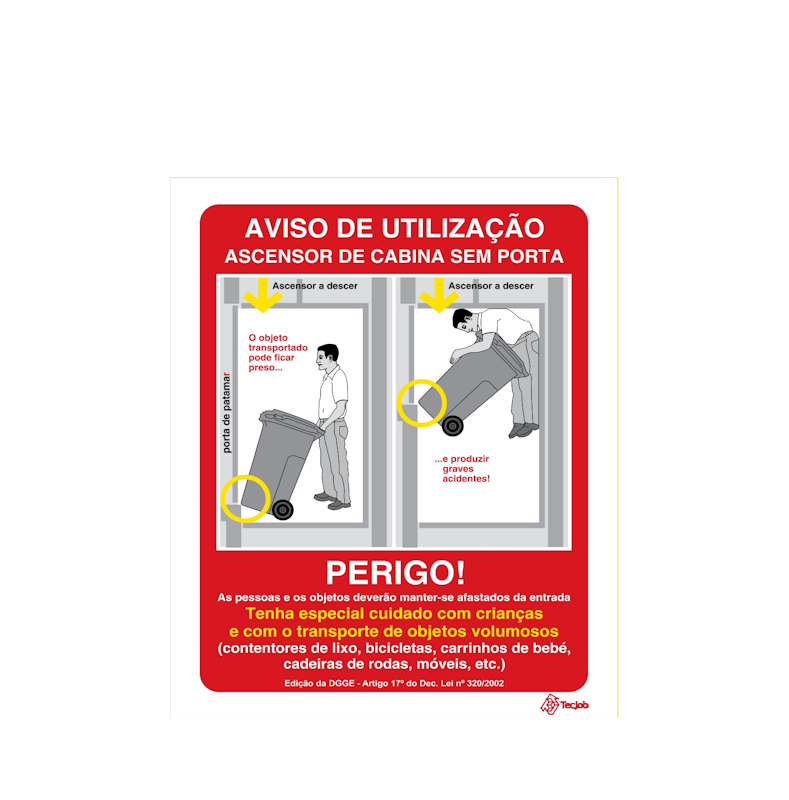 Sinalética Perigo Elevador de Cabine sem Porta – I0414