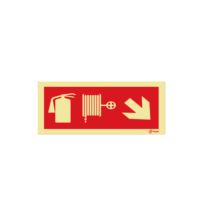 Sinalética Extintor e Carretel - Seta Diagonal Direita para Baixo - I0453