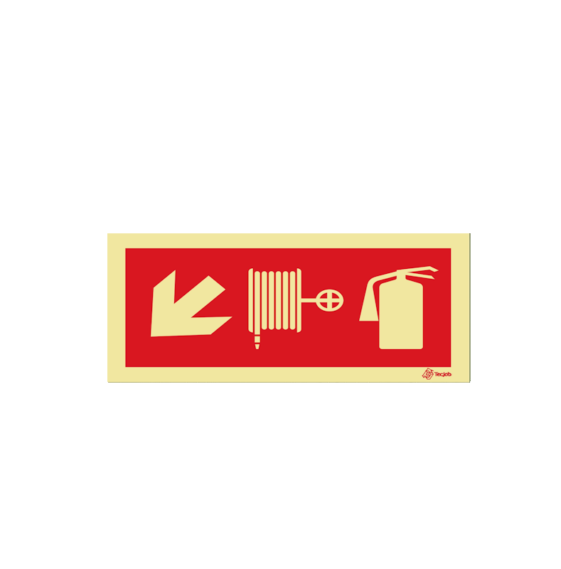 Sinalética Extintor e Carretel - Seta Diagonal Esquerda para Baixo – I0450