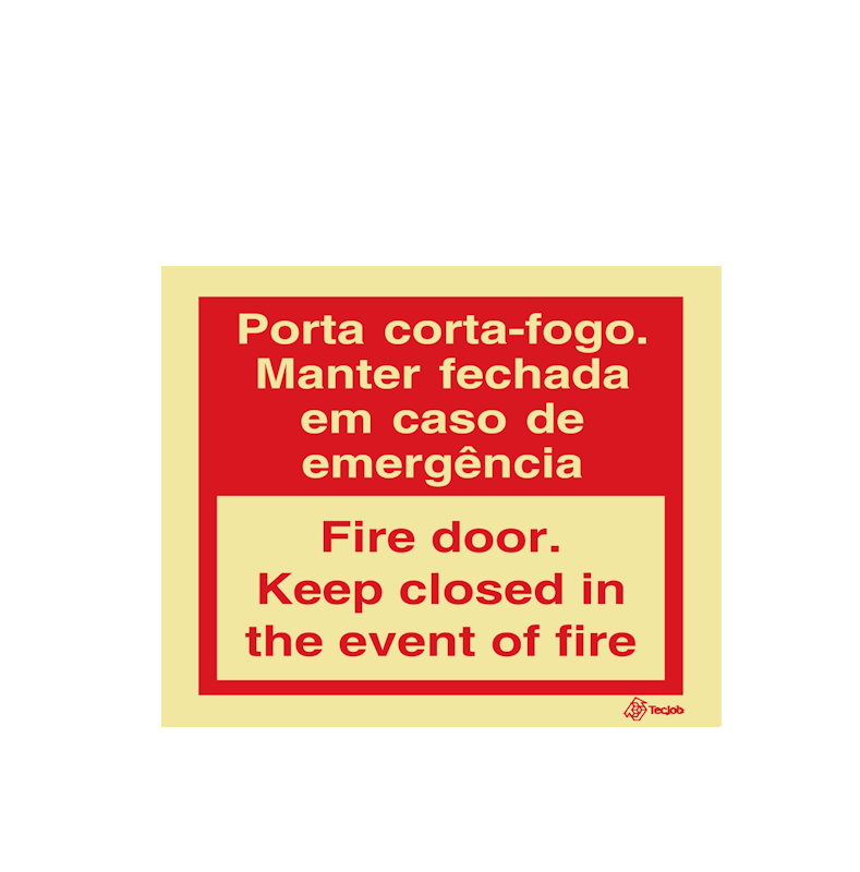 Sinalética Porta Corta Fogo. Manter Fechada em Caso de Emergência/ Fire Door Keep Closed in the Event of Fire – I0514
